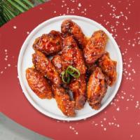 Korea Kraze Wings · Fresh vegan wings breaded, fried until golden brown, and tossed in soy sauce, brown sugar, h...