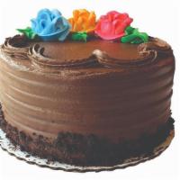 Flower Celebration Cake - Chocolate · Chocolate Cake
Chocolate Pudding Filling
Chocolate Fudge Icing
3 Buttercream Roses on top
Pl...