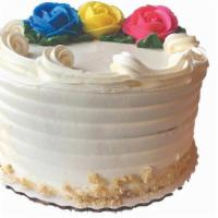 Flower Celebration Cake - Vanilla · Vanilla Cake
Vanilla Buttercream Filling
Vanilla Buttercream Icing
3 Buttercream Roses on to...