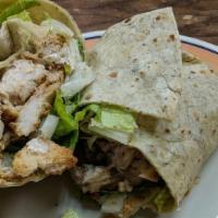 Grilled Chicken Caesar Wrap · Grilled chicken breast, romaine lettuce, croutons, parmesan cheese and Caesar dressing.