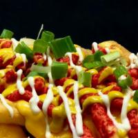 Hot Mess Fries · Personal-sized Boardwalk fries smothered in Cheesy Sauce, Smoked-Out Aioli, Spicy Mayo, Hot ...