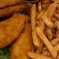 Chicken Fingers Plate (4) · With French fries and barbeque sauce