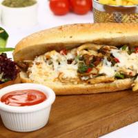 Buffalo Chicken Cheesesteak · Juicy steak and grilled chicken seasoned with bell peppers, buffalo sauce and onions and cho...