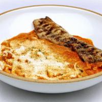 Kimchi Carbonara W/ Pork Belly · Pasta, smoked bacons, jalapenos, seared pork belly and sprinkled with 
parmigiano reggiano c...