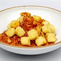 Vegetarian Tomato W/ Fried Cube Tofu · Dececco spaghetti, chef’s special tomato sauce with onion, carrot, garlic, 
napa cabbage and...