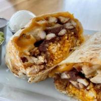 Chicken Burrito · Grilled chicken, rice, beans and cheese stuffed in a flour tortilla. Served with a side of s...