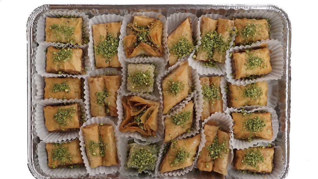Baklawa Assorted Mix · Our assorted baklawa tray includes cashew and nuts and pistachio baklawa made fresh daily in our bakeries.