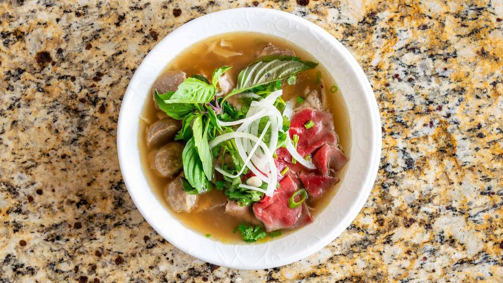 House Special Rice Noodle Soup Combo (Phở Sài-Gòn Đặc Biệt) · Popular dishes. Served with Beef eye round, beef briskets, beef balls, beef tripes, and beef tendons in traditional beef broth with onions, scallions and cilantro.