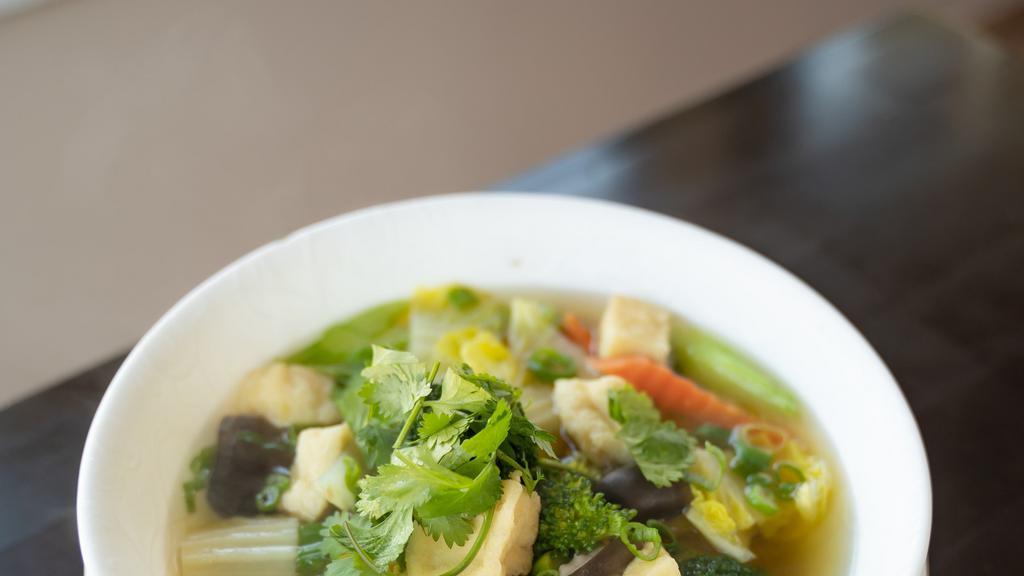 Vegetarian Rice Noodle Soup (Phó Chay) · Popular dishes. Served with broccoli celery, carrots, bamboo shoots, snap peas, mushrooms, cabbage, and fried tofu in vegetable broth.