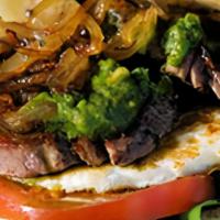 Steak Sandwich · Caramelized onions, roasted red peppers, melted havarti cheese, and a balsamic reduction ser...