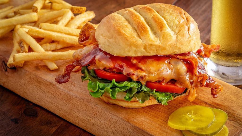 Bbq Bacon Chicken Sandwich 
 · Grilled chicken breast with honey BBQ sauce, aged cheddar, and crisp bacon.