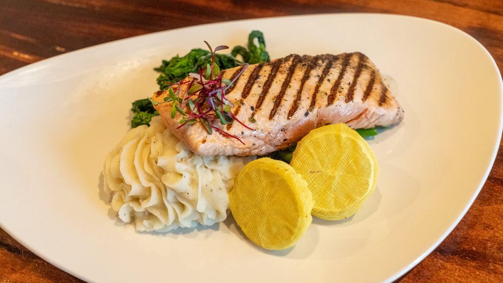 Grilled Scottish Salmon · Spinach, dill, lemon and olive oil.