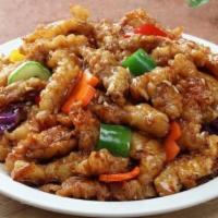 Tang Su Yook (탕수육) · Fried pork with sweet and sour sauce.