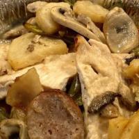 Chicken Scarpiello - Small · Medallions of chicken breast, sautéed with tricolor peppers, mushrooms potatoes, sausage, an...