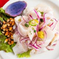 Ceviche De Mahi Mahi · Popular. Catch of the day in a traditional Peruvian lime marinade with cilantro and aji.