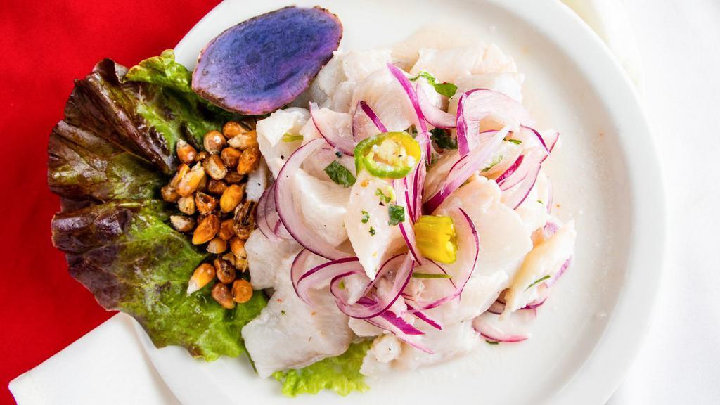 Ceviche De Mahi Mahi · Popular. Catch of the day in a traditional Peruvian lime marinade with cilantro and aji.