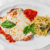 Veal Parmesan · Breaded thinly pounded veal
covered in tomato sauce and
mozzarella