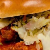 Nashville Hot Chicken Sandwich · Buttermilk battered, Nashville hot sauce, coleslaw, toasted brioche bun