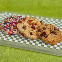 Cookie Trio · One of each: Chocolate Chip Cookie, Rainbow Sprinkle Cookie, Kitchen Sink Cookie. Contains: ...