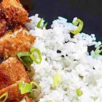Bento Box Chicken Katsu 便当盒 炸鸡 · Choice of shumai or harumaki. White or brown rice. Served with California Roll, choice of mi...
