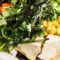 Vegetarian Bowl · Tofu, Seaweed Salad, Corn, Cucumber, Edamame, Mushroom, Carrot and Avocado with Wasabi Yuzu ...