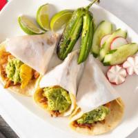 Order Of  3 Tacos (Soft Shell) · Served with guacamole, cilantro and onions.