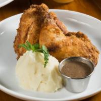 Buttermilk Fried Chicken & Mashed Potatoes · mushroom sauce.