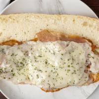 Bald Guy From The Bronx · Chicken cutlet with prosciutto, melted provolone and marsala sauce.