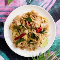 Drunken Noodles · Flat rice noodles, served with tomatoes, onions, bell peppers and fresh chiles with your cho...