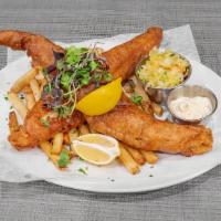 Fish & Chips · Beer Battered Cod with Fries, Health Salad & Tarter Side of Tarter Sauce. No Substitutions.