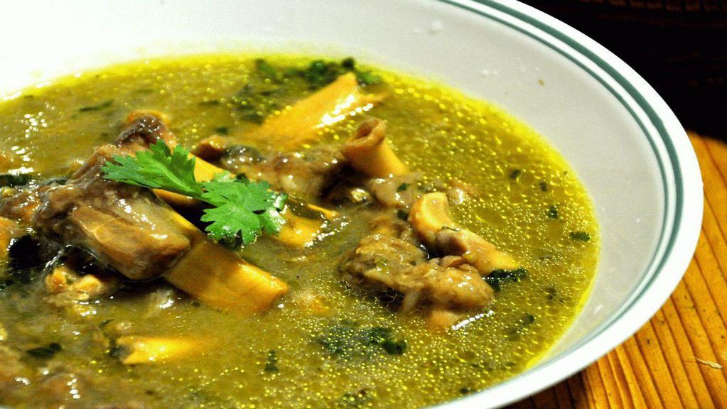 Goat Paya Soup · GLUTEN FREE - A traditional Hyderabadi style Indian soup cooked with goat bones marrow.