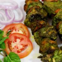 Tandoori Hariyali Kabab · GLUTEN FREE - Marinate the boneless chicken pieces in a green paste made from mint, coriande...