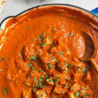 Chicken Tikka Masala · GLUTEN FREE - Chicken cooked in a charcoal oven, sauteed with butter, creamy red curry sauce...
