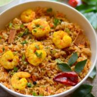Shrimp Biryani · GLUTEN FREE - One of the best flavorful Biryani made with our authentic Hyderabadi flavors w...