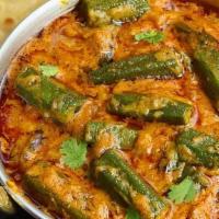 Bhindi Masala · Okra simmered with Indian spices in onion and tomato-based gravy.