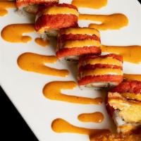 Spicy Girl Roll · Spicy. Shrimp tempura inside, spicy tuna on the top.