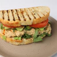 Chickpea Toona Sandwich · Chickpea toona, avocado, hot sauce, arugula &
lettuce on crusty bread