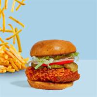 Bird In Red Sandwich  · Buttermilk fried chicken, roasted tomatoes, shredded lettuce, jalapenos, and nashville hot s...