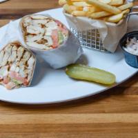Grilled Chicken Wrap · Served with lettuce tomato bacon housemade thousand island dressing and french fries.