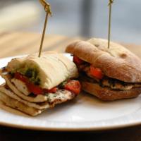 Italian Panini · Grilled chicken, roasted red peppers, fresh mozzarella and pesto