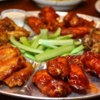 Chicken Trio · (2 Fried, 2 BBQ, 2 Buffalo (Hot) Wings)
Served with your choice of two sides.