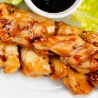 Chicken Kebab · Grilled Chicken on a Stick  Marinated in our Special Sauce, Topped with your choice of sauces.