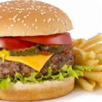 Cheeseburger Combo · Grilled Beef Burger  with Lettuce Tomatoes and your choice  Sauce  with a side of Fries and ...