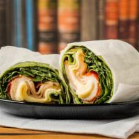 Turkey Wrap · Arugula, tomato, American cheese and mayo on spinach wrap.