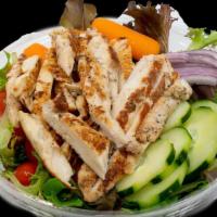 Fresh House Salad W/Chicken · Mixed Greens, Iceberg Lettuce, Tomato, Cucumber, Carrots, Red Onions