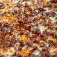 Bbq Chicken Pizza · Chicken in our BBQ sauce topped with mozzarella cheese.