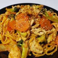 Spicy Korean Noodles · Lo mein noodles, kimchi, egg, broccoli, napa cabbage, carrot in Korean spices, Topped with s...