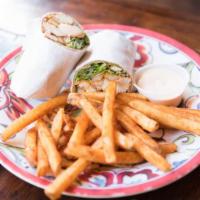 Kifta Wrap  · Spiced chicken, fries, lettuce, tomatoes, tzatziki and chipotle mayo on a whole wheat wrap. ...