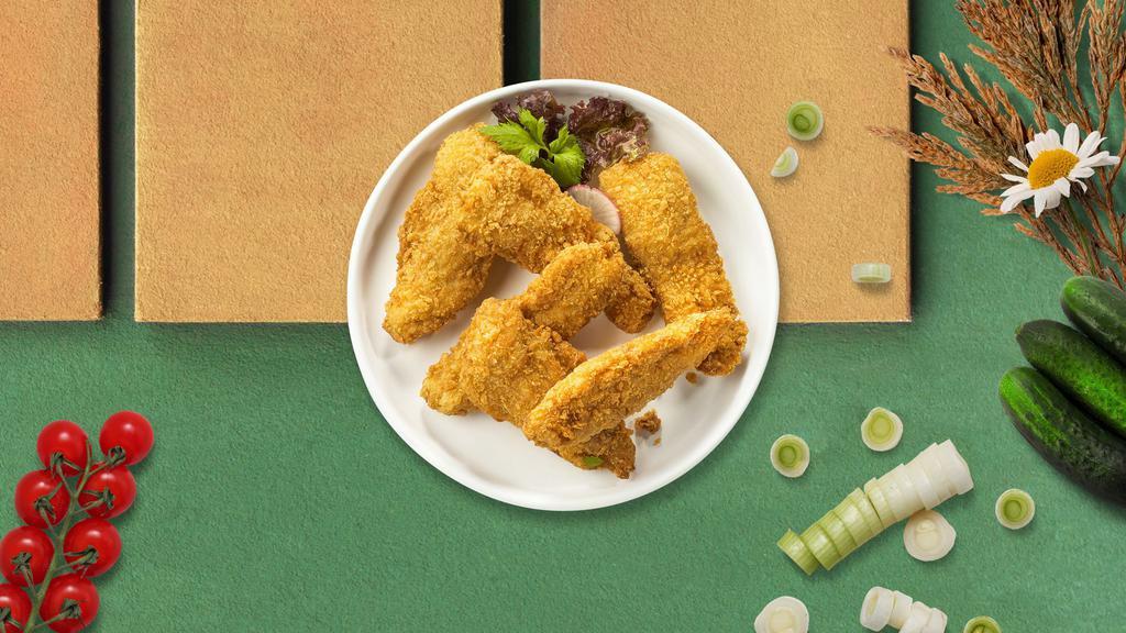 Chicken Tenders · Fresh chicken tenders fried until golden. Tossed in choice of sauce and served with your choice of dipping sauce.