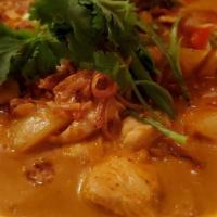 Massaman Curry · Mild spicy. Coconut milk, potato, onion, peanut with massaman curry.